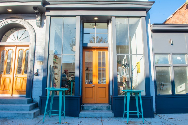 a photo of the exterior of Jinji's Chocolate shop. 