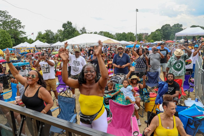 a crowd dances at AFRAM 