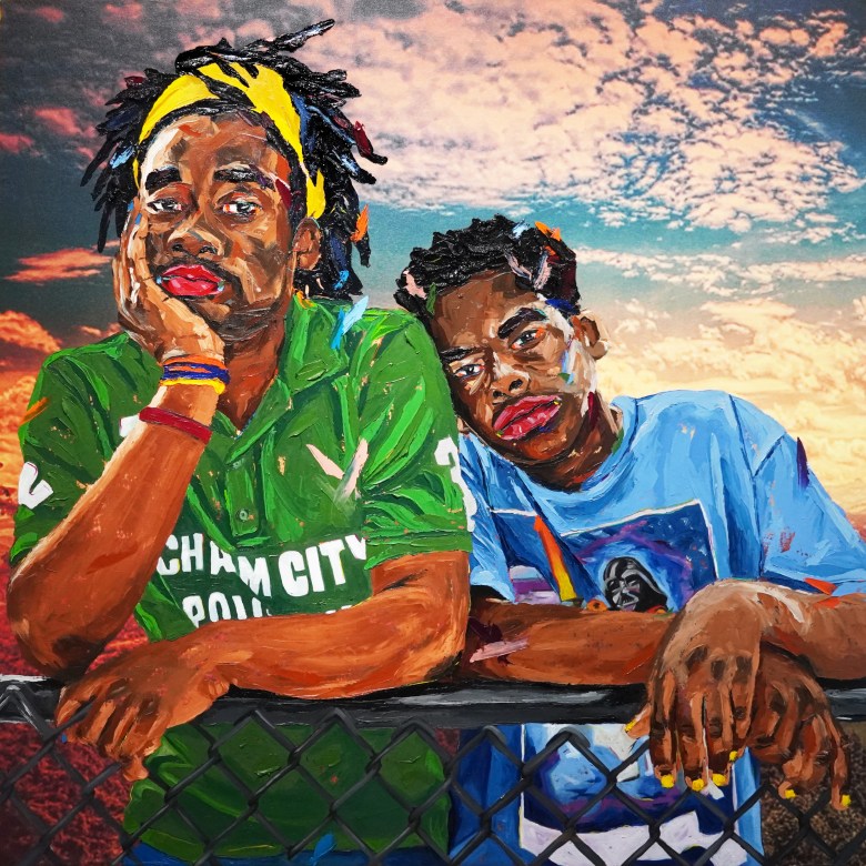 A painting of two figures. 