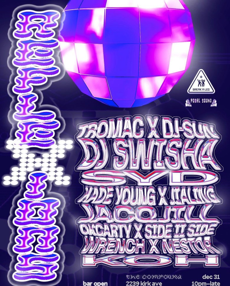 Flier for NYE party REFLEXIONS. 