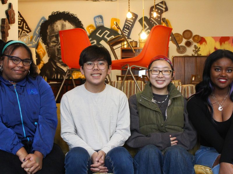 A photo of Baltimore Student Union members Camille Coffey, Ethan Eblaghie, Zoe Hong, and Destiny Stewart.
